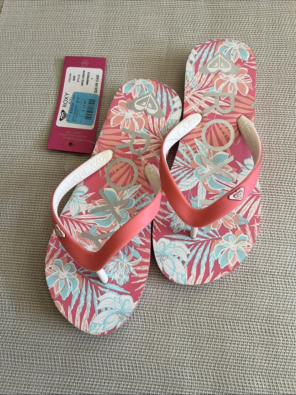 Roxy Women's Pink Coral Tropical Flip Flops
